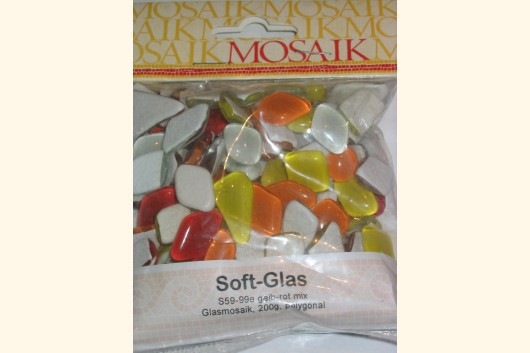Soft Glas Polygonal gelb-rotmix 200g Mosaiksteine S59-99e
