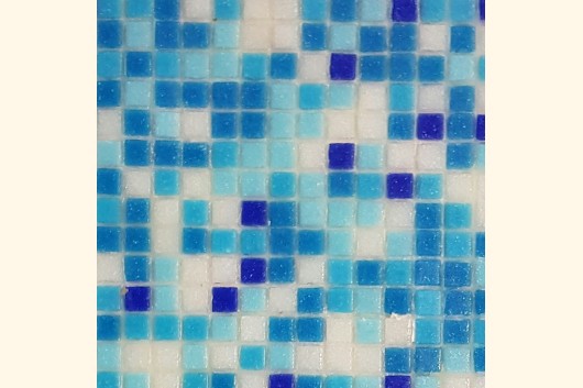 1x1 Glasmosaik mix weißgrau/h-blau/d-blau, auf Netz: OLBIA