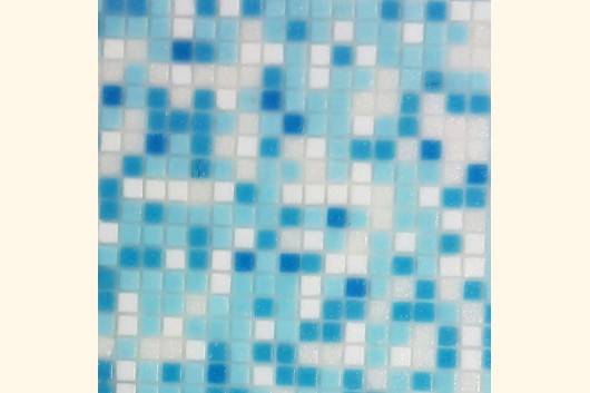 1x1 Glasmosaik mix weiß/weißgrau/blau, Netz: 30,5x30,5cm SASSARI